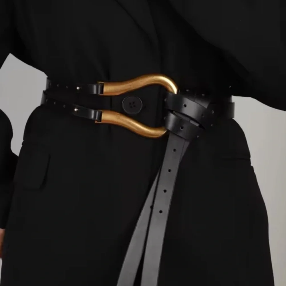❤️ NEW! Horsebit Buckle Black & Gold Wrap Belt